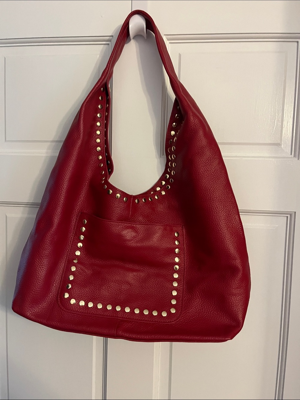 Laggo Red Stud-Accent Leather Hobo Bag